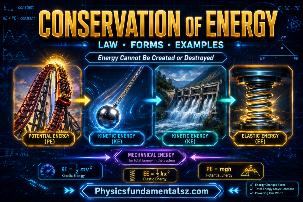 Conservation of Energy: Law, Forms & Worked Examples