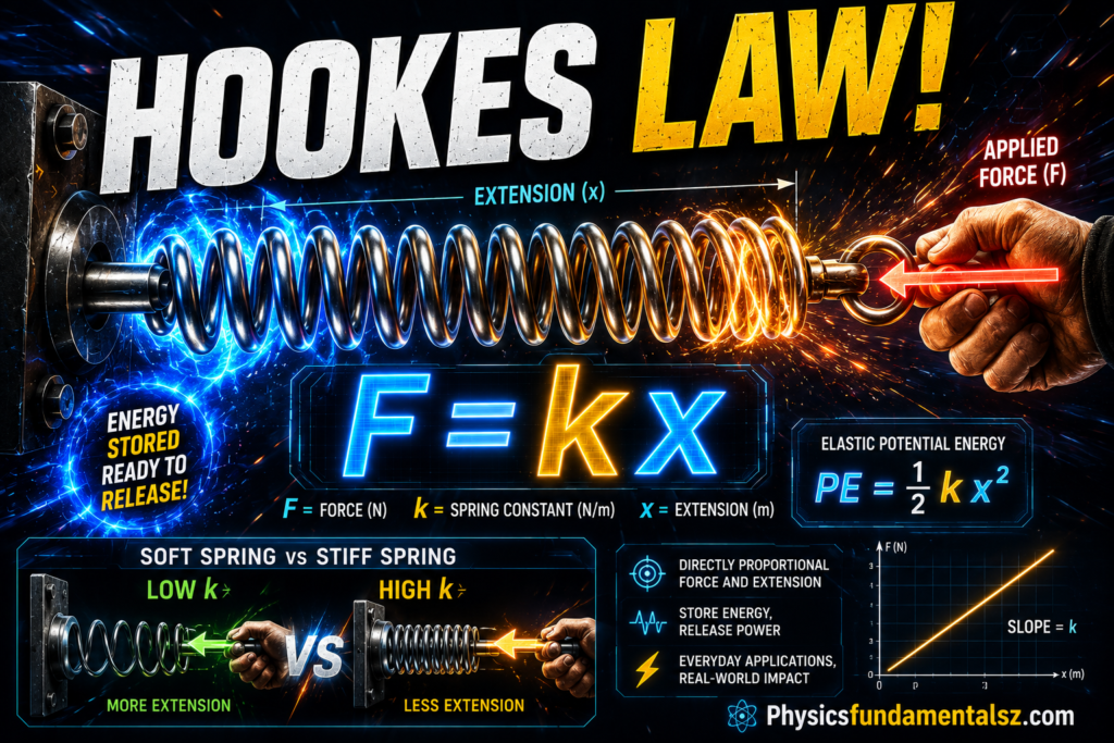 Hooke's Law F = kx: Spring Constant, Elastic PE & 3 Worked Examples