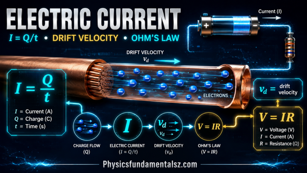 Electric Current: I = Q/t, Drift Velocity & Ohm's Law Connection
