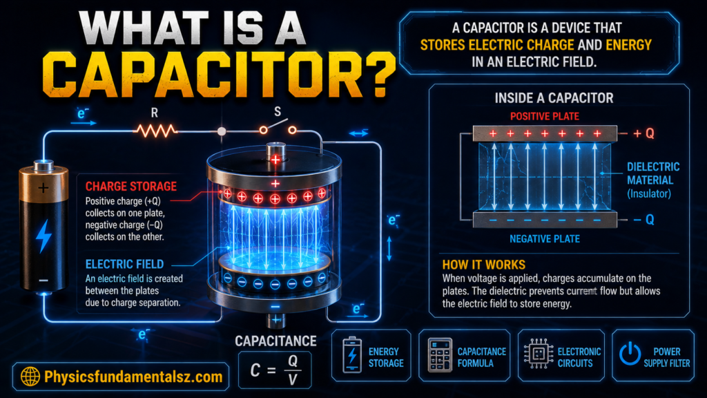 Capacitors and Capacitance: C = Q/V Formula, Energy Storage & Examples