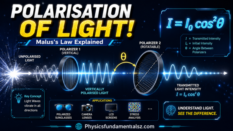 Polarisation of Light: Malus's Law I = I₀cos²θ & Applications