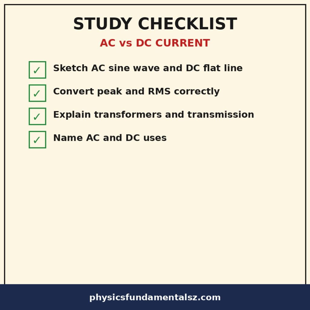 AC vs DC study checklist