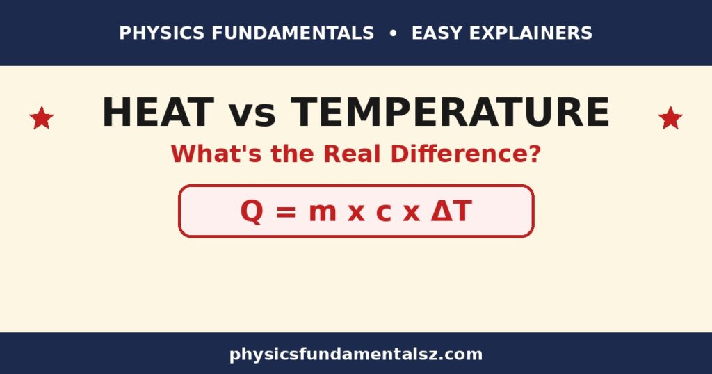 Difference between heat and temperature explained with hot spark and warm water comparison
