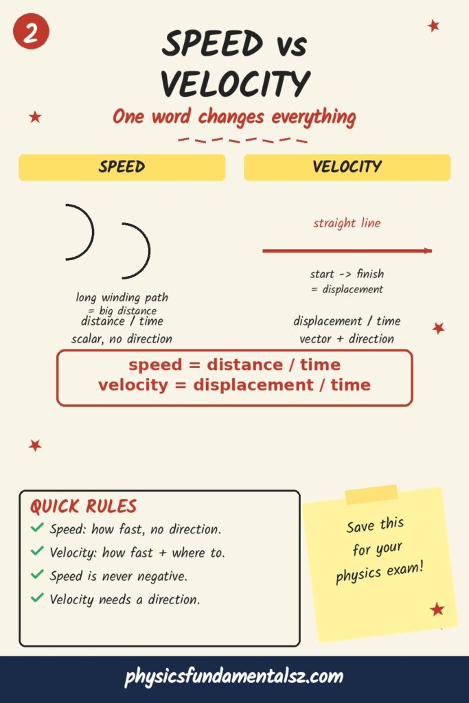 Speed vs velocity graphs — distance-time vs displacement-time graphs explained for speed and velocity