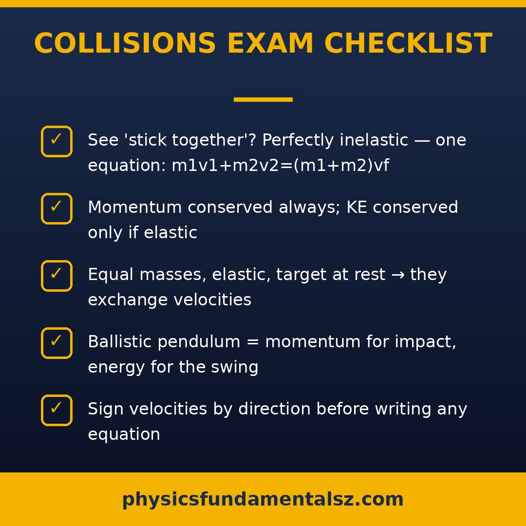 Collision problem-solving checklist — steps for elastic and inelastic collision questions