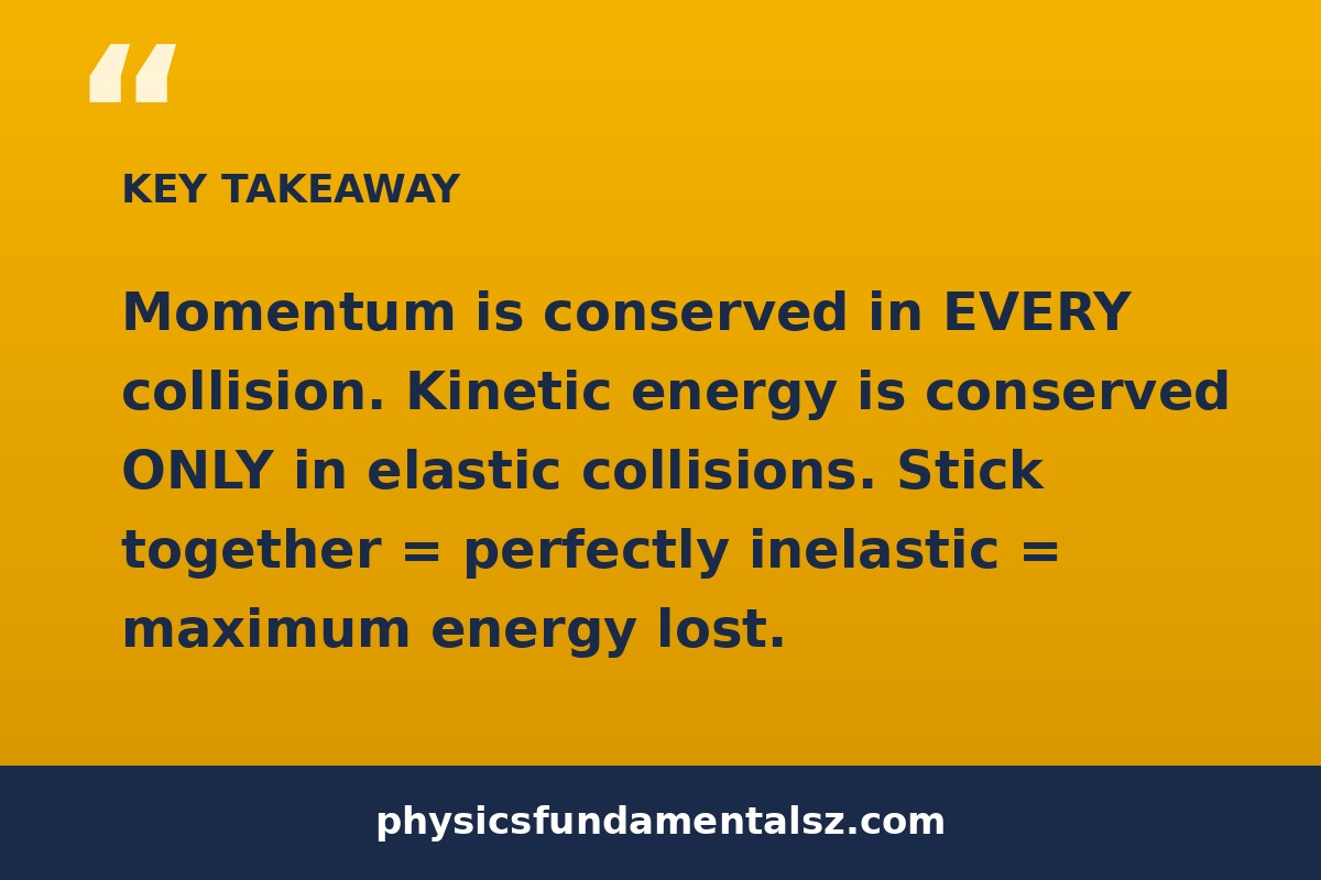Elastic vs inelastic collision tip card — quick rules for AP Physics momentum problems