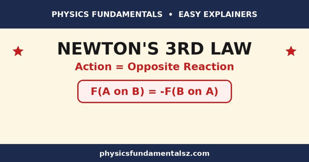 Newton's third law of motion explained: action and reaction forces that are equal and opposite, with rocket thrust and everyday examples