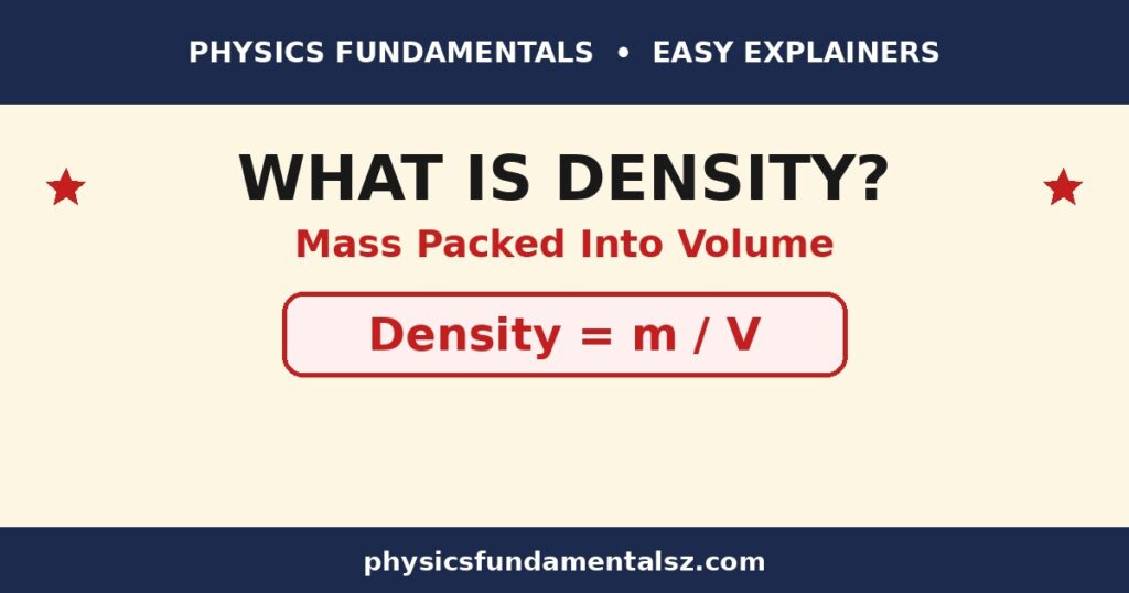 What is density in physics explained: the density formula rho equals m over V, mass per unit volume, with worked density examples, units, and floating and sinking