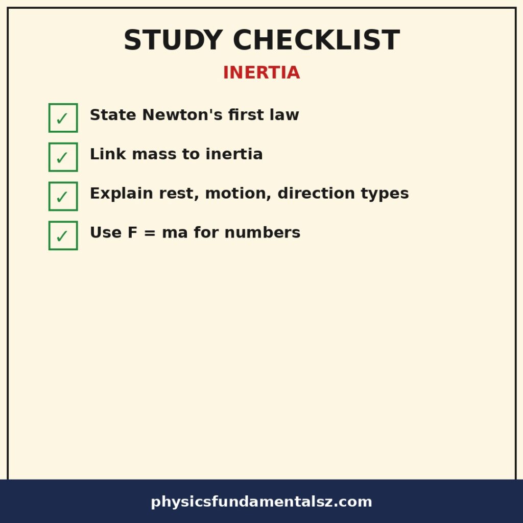 Inertia study checklist for physics exams